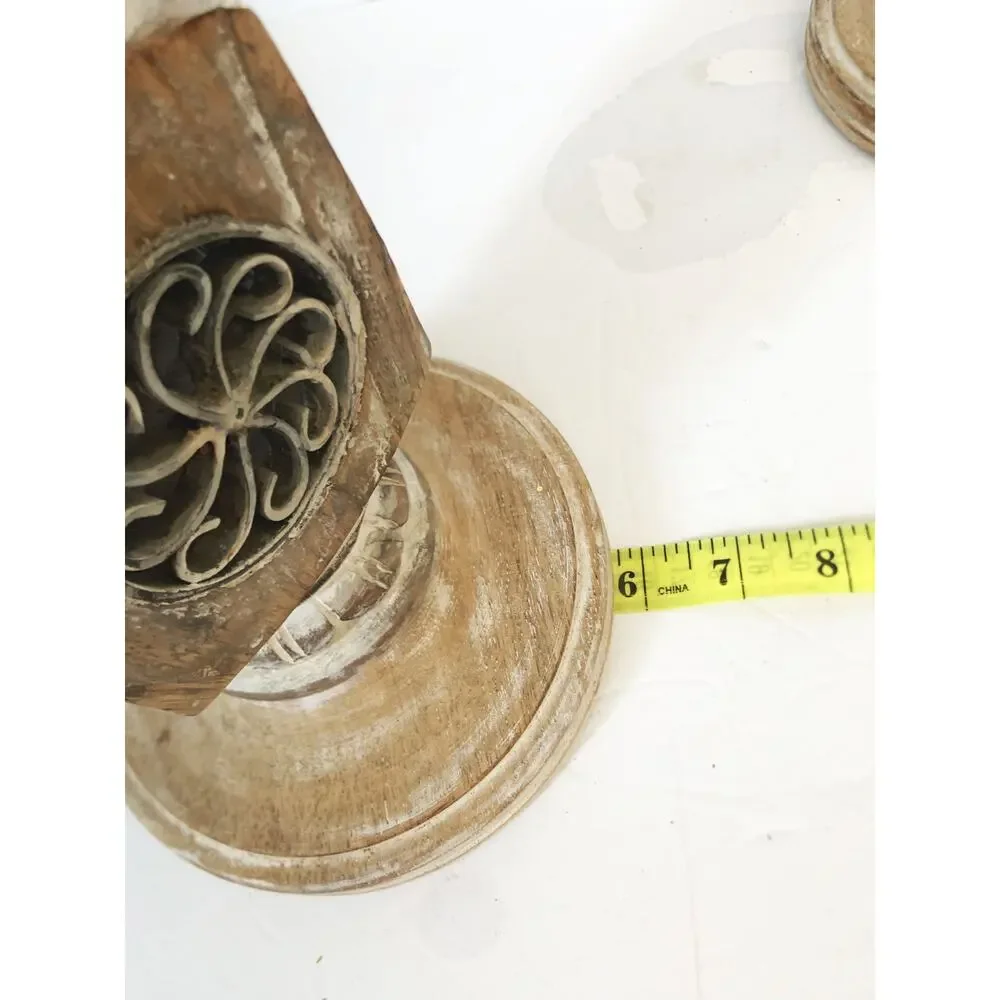 Pier 1 Hand-Carved Wood Candle Holders: Whitewashed Boho Decor